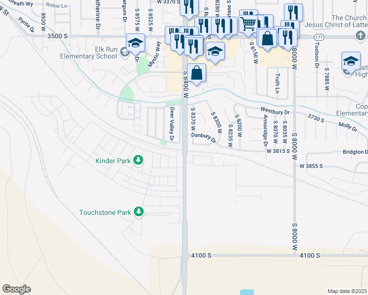 map of restaurants, bars, coffee shops, grocery stores, and more near 3802 Bacchus Highway in Magna