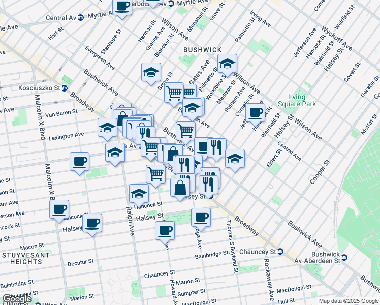 map of restaurants, bars, coffee shops, grocery stores, and more near 984 Madison Street in Brooklyn