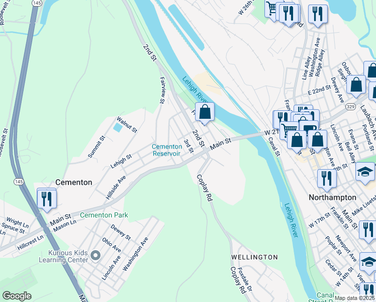 map of restaurants, bars, coffee shops, grocery stores, and more near 5114 3rd Street in Whitehall