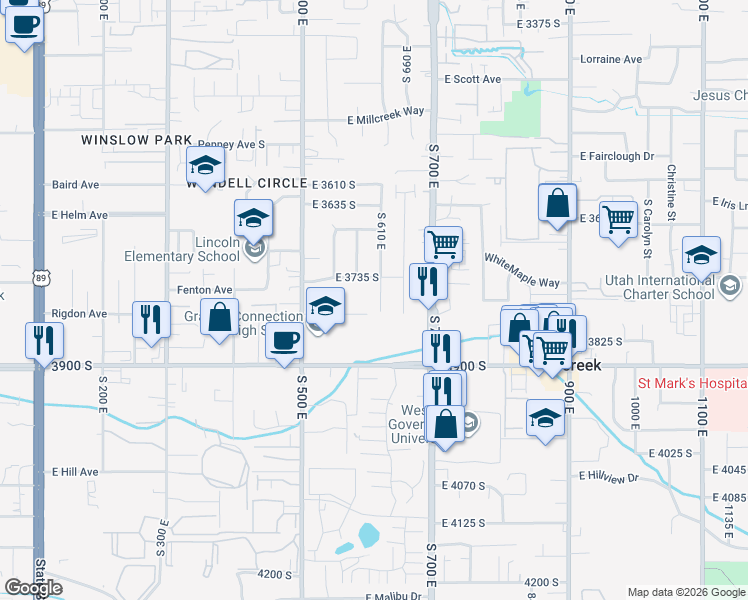 map of restaurants, bars, coffee shops, grocery stores, and more near 591 East 3790 South in South Salt Lake