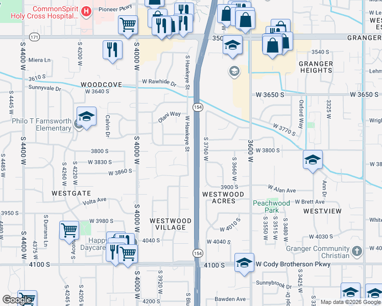 map of restaurants, bars, coffee shops, grocery stores, and more near 3814 South Hawkeye Street in West Valley City