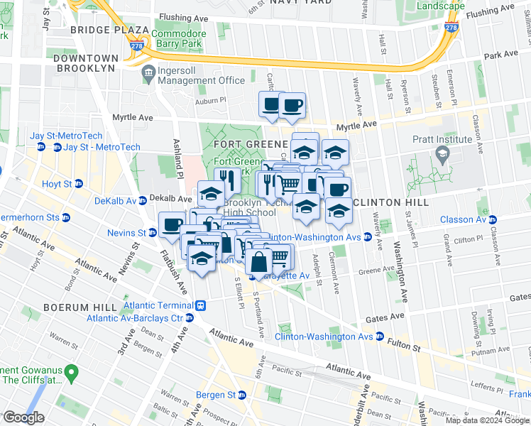map of restaurants, bars, coffee shops, grocery stores, and more near in Brooklyn
