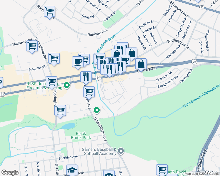 map of restaurants, bars, coffee shops, grocery stores, and more near 501 Clubhouse Court in Union