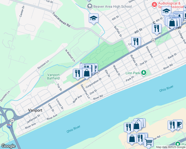 map of restaurants, bars, coffee shops, grocery stores, and more near 1617 3rd Street in Beaver