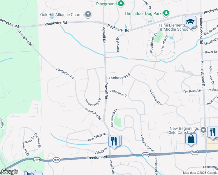 map of restaurants, bars, coffee shops, grocery stores, and more near 105 Valleyview Drive in Cranberry Township