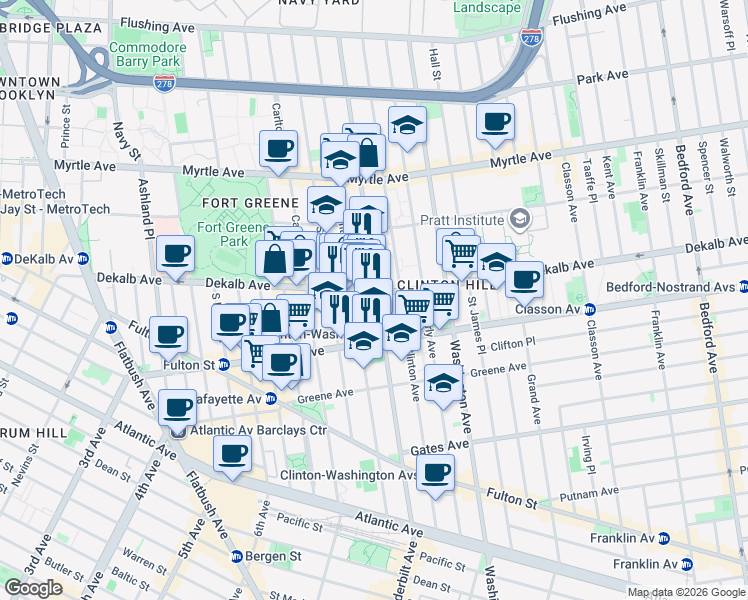 map of restaurants, bars, coffee shops, grocery stores, and more near in Brooklyn