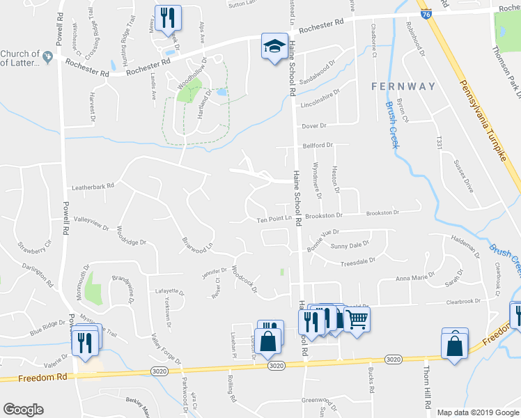 map of restaurants, bars, coffee shops, grocery stores, and more near 326 Fawn Trail in Cranberry Township