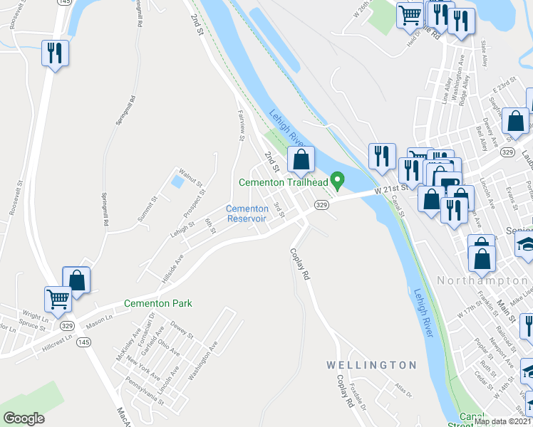 map of restaurants, bars, coffee shops, grocery stores, and more near 5115 4th Street in Whitehall