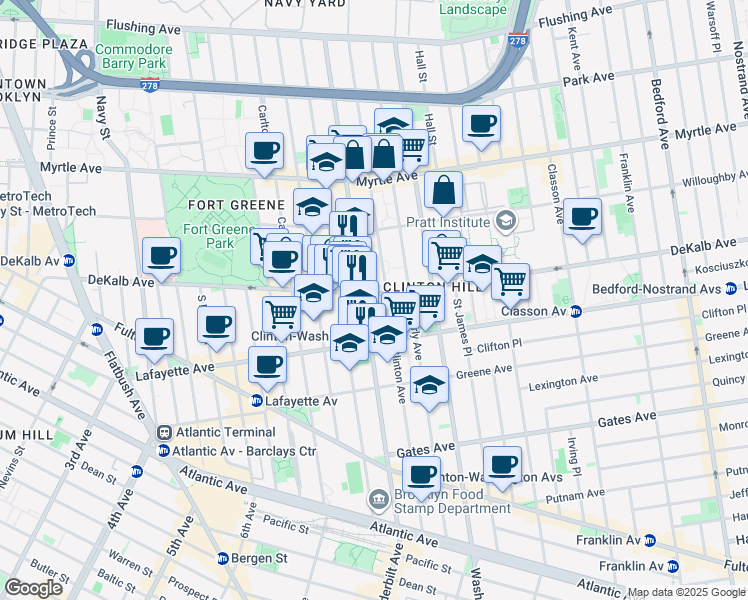 map of restaurants, bars, coffee shops, grocery stores, and more near in Brooklyn