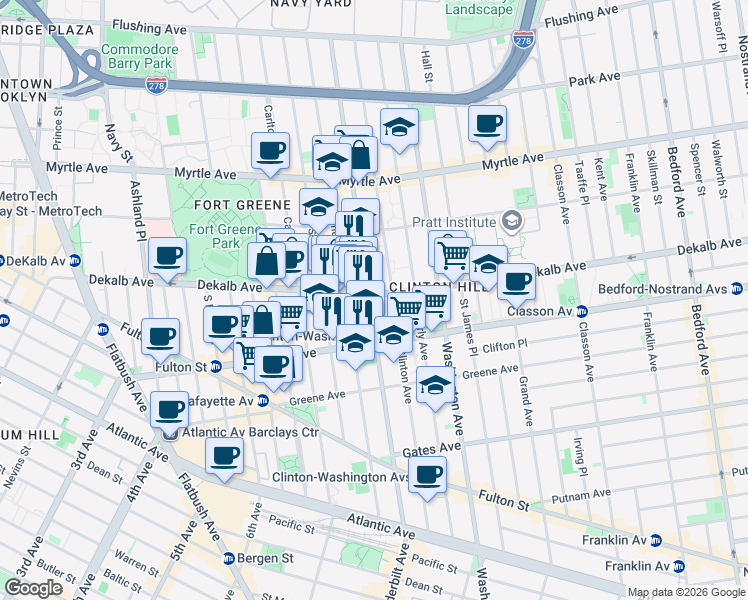 map of restaurants, bars, coffee shops, grocery stores, and more near in Brooklyn