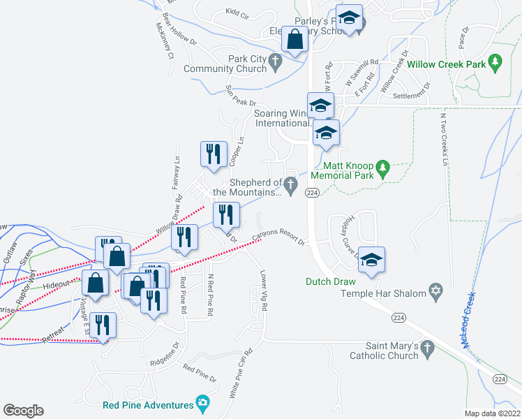 map of restaurants, bars, coffee shops, grocery stores, and more near 115 Aspen Drive in Park City