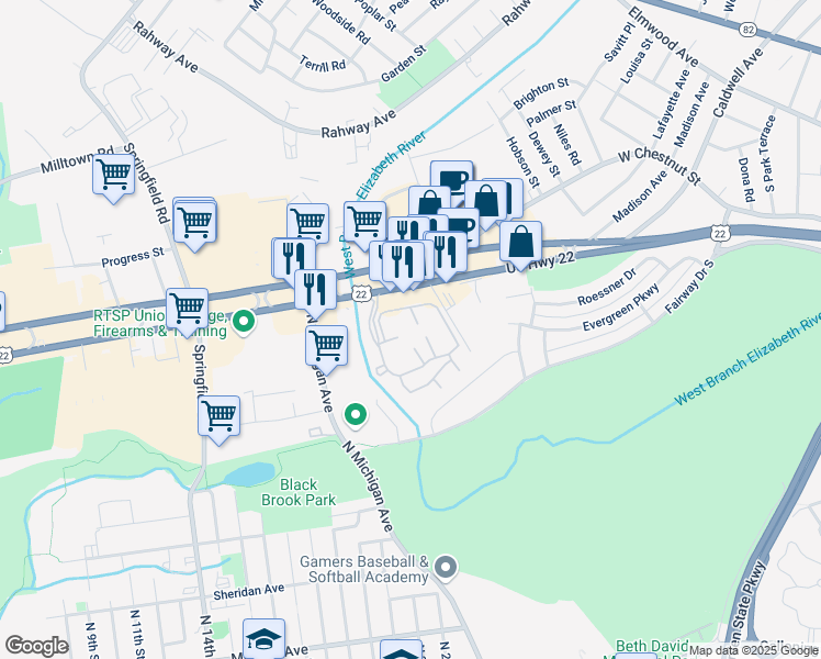 map of restaurants, bars, coffee shops, grocery stores, and more near 501 Clubhouse Court in Union