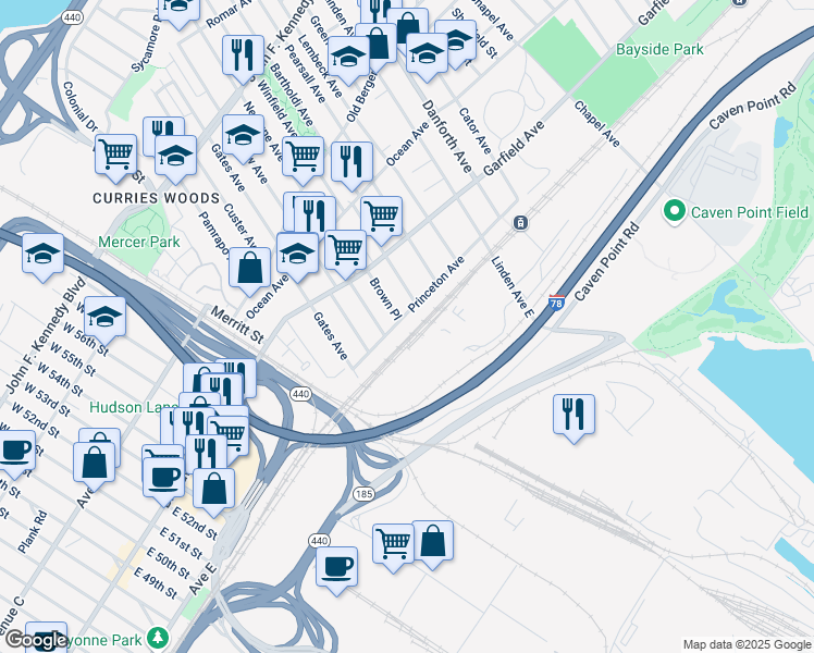 map of restaurants, bars, coffee shops, grocery stores, and more near 234 Princeton Avenue in Jersey City