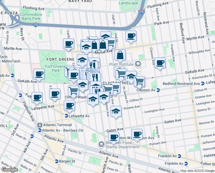 map of restaurants, bars, coffee shops, grocery stores, and more near in Brooklyn