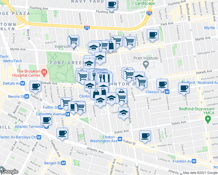 map of restaurants, bars, coffee shops, grocery stores, and more near in Brooklyn