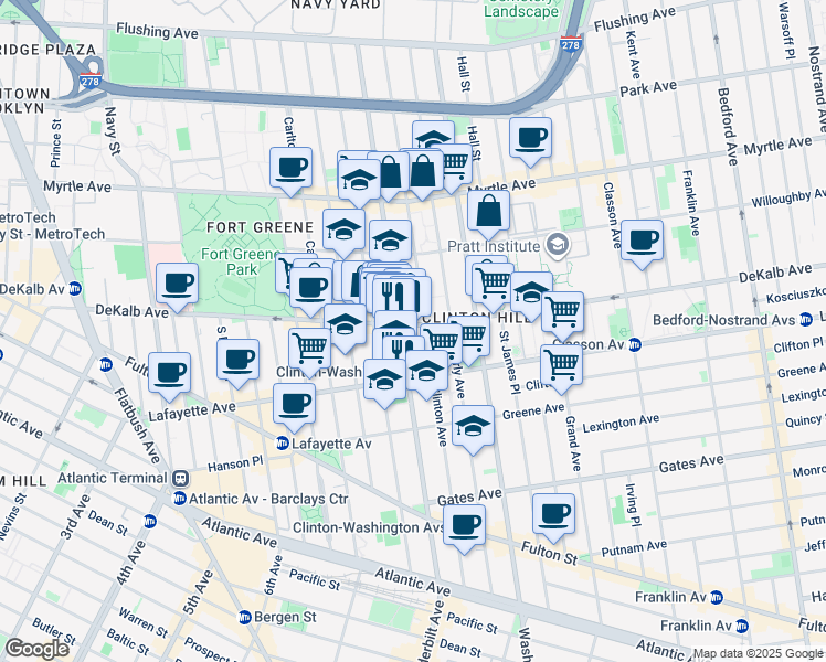 map of restaurants, bars, coffee shops, grocery stores, and more near in Brooklyn