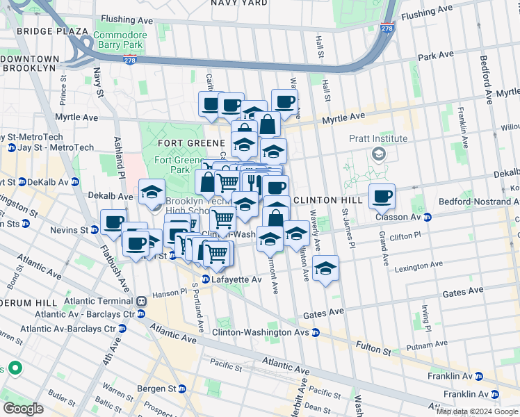 map of restaurants, bars, coffee shops, grocery stores, and more near in Brooklyn