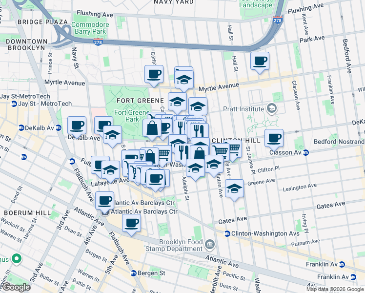 map of restaurants, bars, coffee shops, grocery stores, and more near in Brooklyn