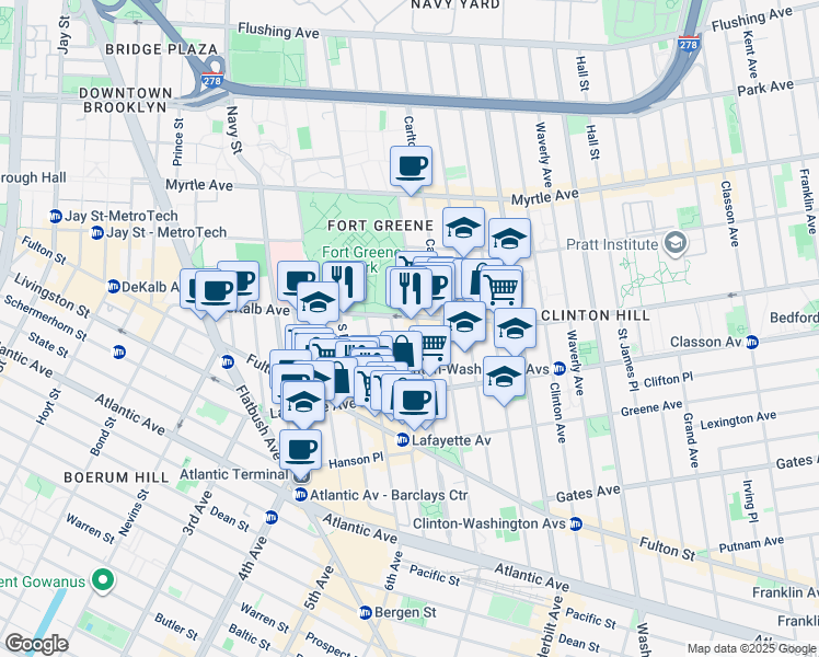map of restaurants, bars, coffee shops, grocery stores, and more near in Brooklyn