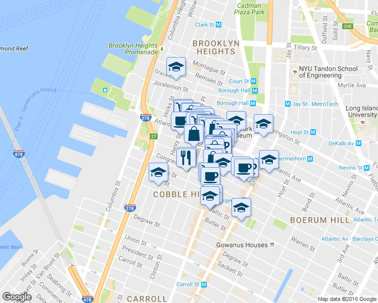 map of restaurants, bars, coffee shops, grocery stores, and more near 236 Clinton Street in Brooklyn