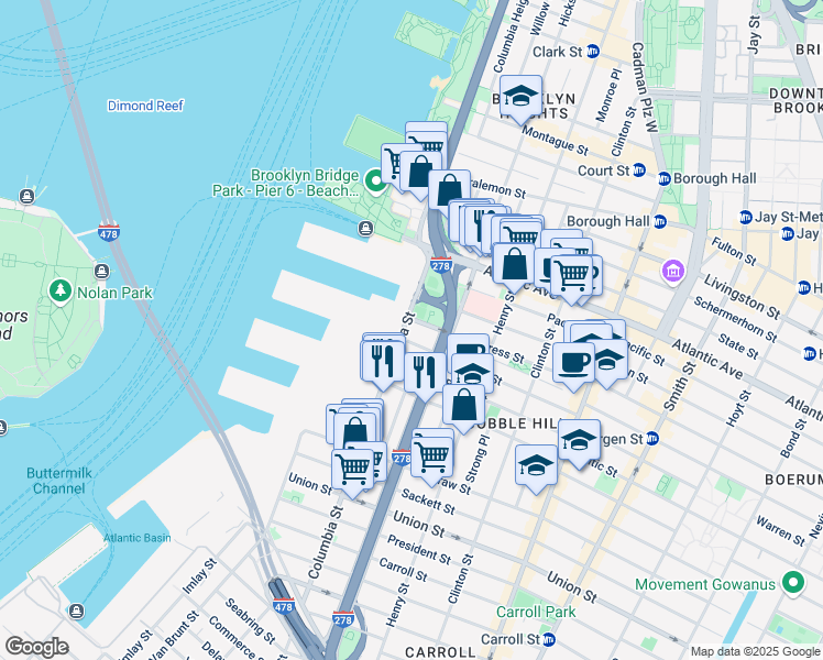 map of restaurants, bars, coffee shops, grocery stores, and more near in Brooklyn