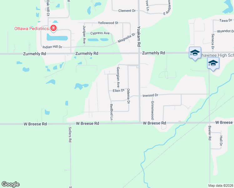 map of restaurants, bars, coffee shops, grocery stores, and more near 3509 Redbud Lane in Cridersville