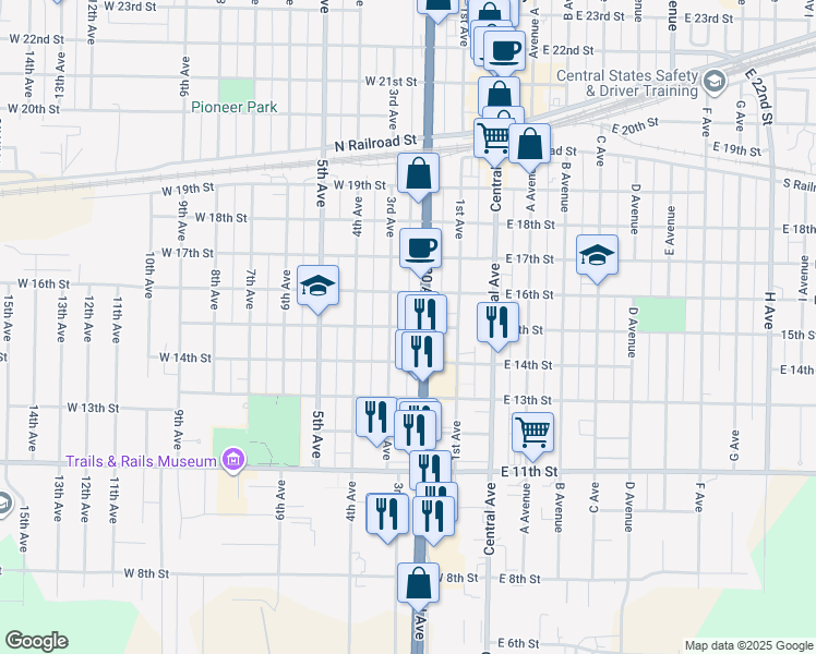 map of restaurants, bars, coffee shops, grocery stores, and more near 248 West 15th Street in Kearney