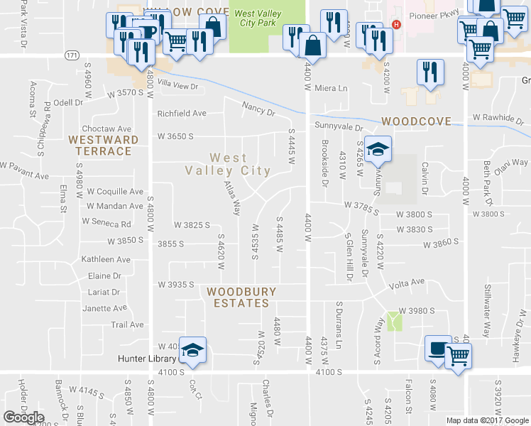 map of restaurants, bars, coffee shops, grocery stores, and more near 3799 South 4535 West in West Valley City