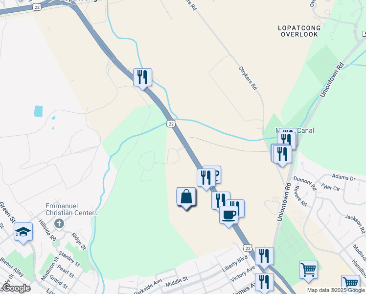 map of restaurants, bars, coffee shops, grocery stores, and more near Sycamore Drive in Phillipsburg