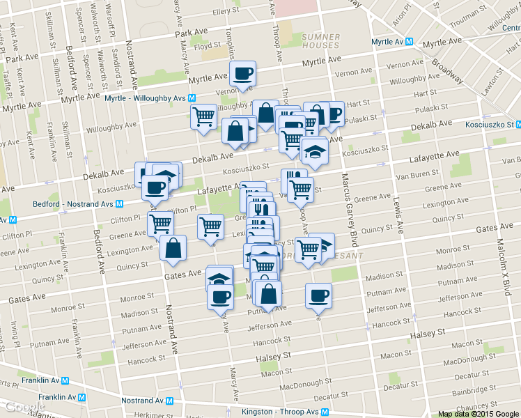 map of restaurants, bars, coffee shops, grocery stores, and more near 593 Greene Avenue in Brooklyn