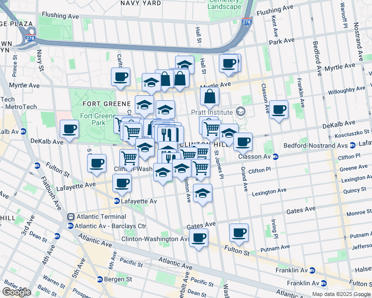 map of restaurants, bars, coffee shops, grocery stores, and more near in Brooklyn