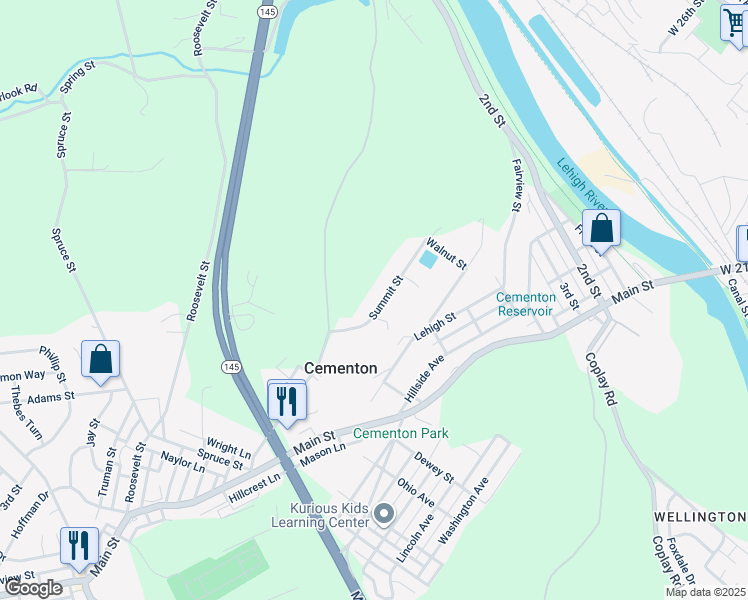 map of restaurants, bars, coffee shops, grocery stores, and more near 5495 Summit Street in Lehigh County