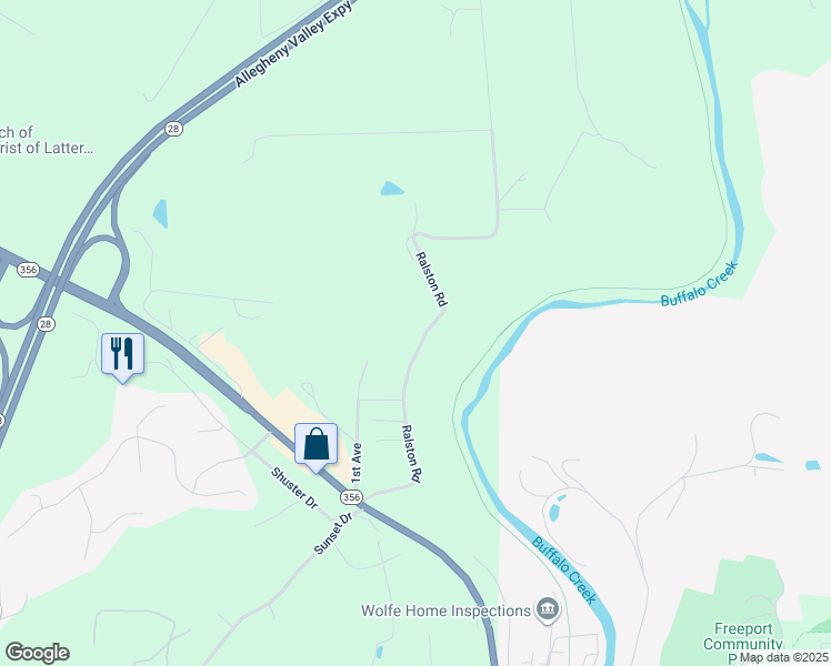 map of restaurants, bars, coffee shops, grocery stores, and more near 135 Ralston Road in Sarver