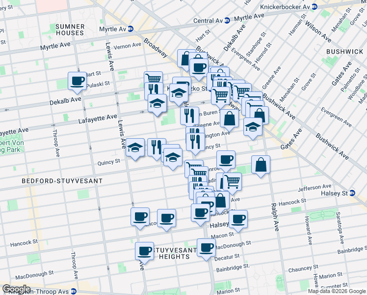 map of restaurants, bars, coffee shops, grocery stores, and more near in Brooklyn