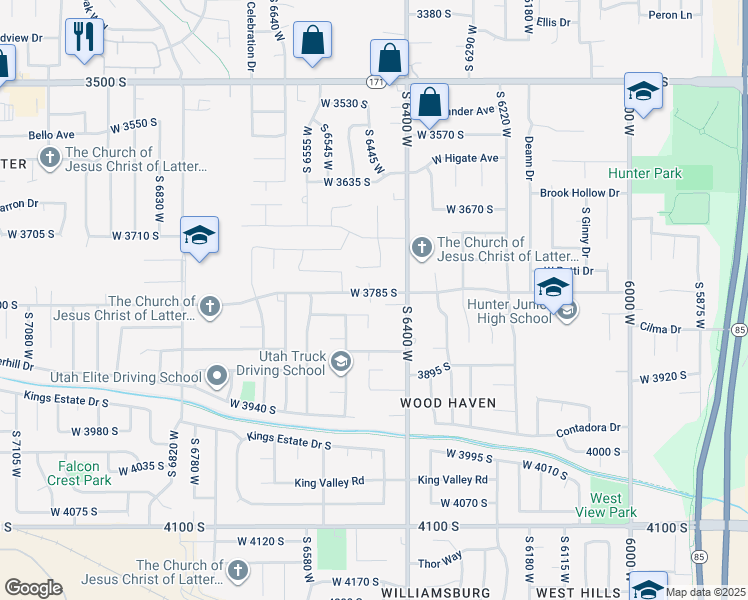 map of restaurants, bars, coffee shops, grocery stores, and more near 6461 West 3785 South in West Valley City