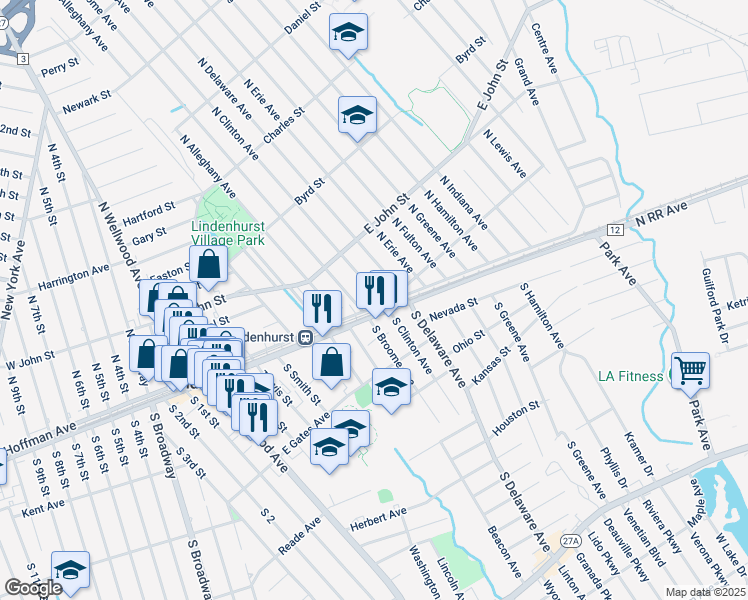 map of restaurants, bars, coffee shops, grocery stores, and more near 165 County Road 12 in Lindenhurst