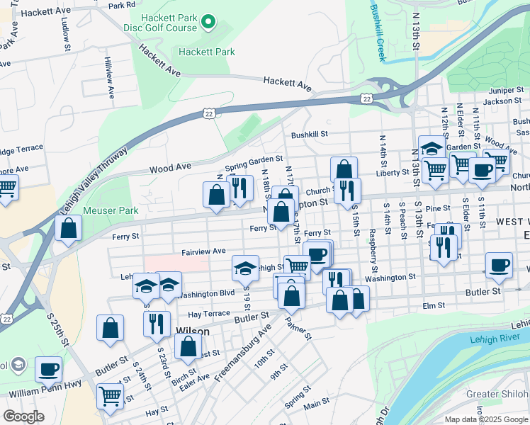 map of restaurants, bars, coffee shops, grocery stores, and more near in Glendon