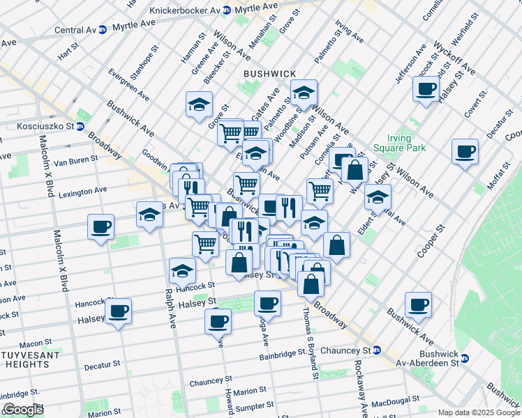 map of restaurants, bars, coffee shops, grocery stores, and more near in Brooklyn