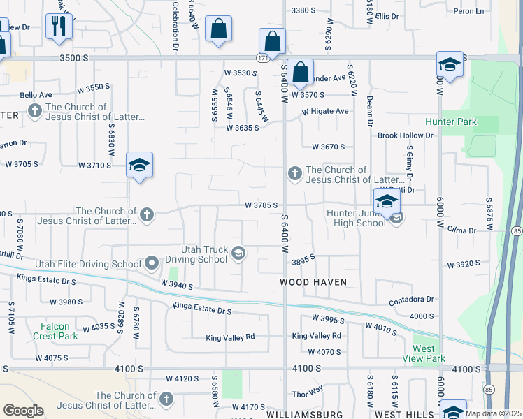 map of restaurants, bars, coffee shops, grocery stores, and more near 6461 West 3785 South in West Valley City