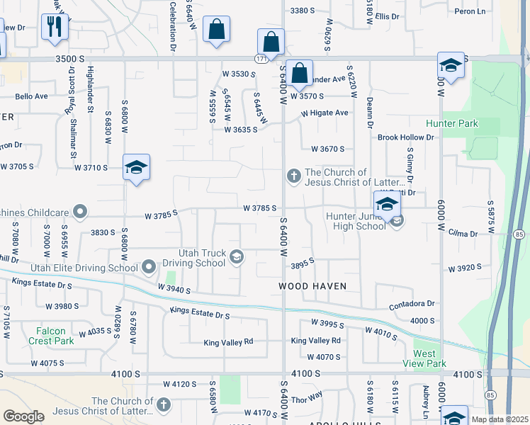 map of restaurants, bars, coffee shops, grocery stores, and more near 6449 West 3785 South in West Valley City