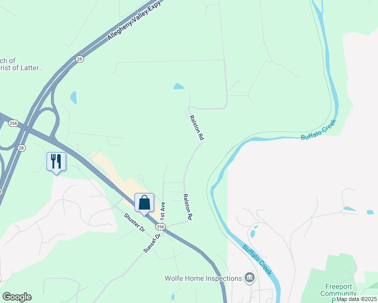 map of restaurants, bars, coffee shops, grocery stores, and more near 135 Ralston Road in Sarver