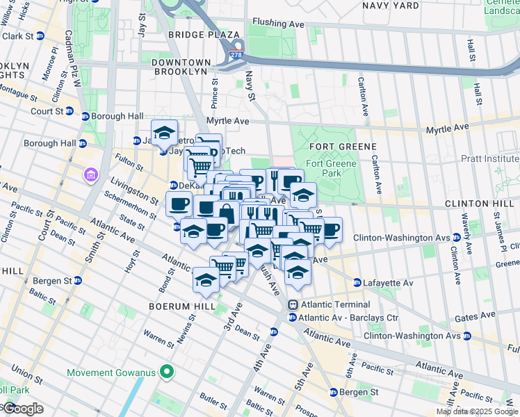 map of restaurants, bars, coffee shops, grocery stores, and more near in Brooklyn