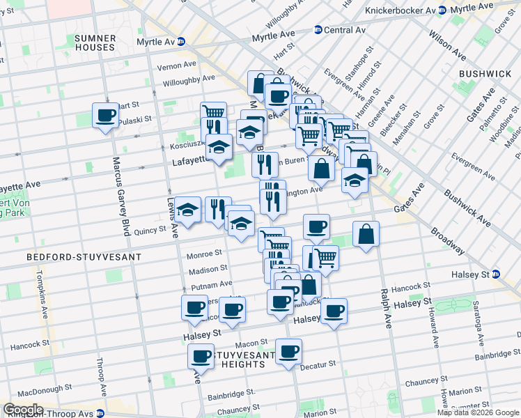 map of restaurants, bars, coffee shops, grocery stores, and more near in Brooklyn