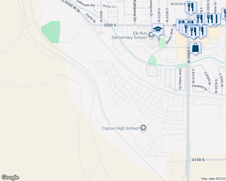 map of restaurants, bars, coffee shops, grocery stores, and more near 3698 Wind Dancer Ct in Magna