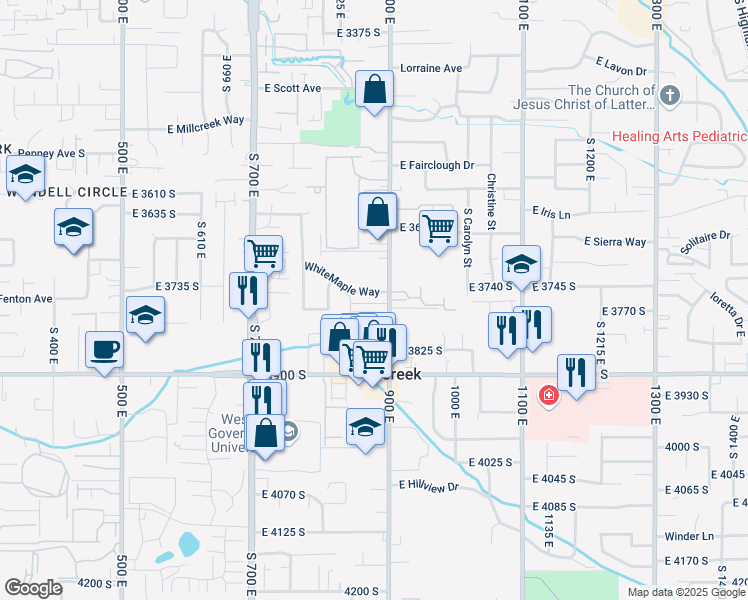 map of restaurants, bars, coffee shops, grocery stores, and more near in Millcreek