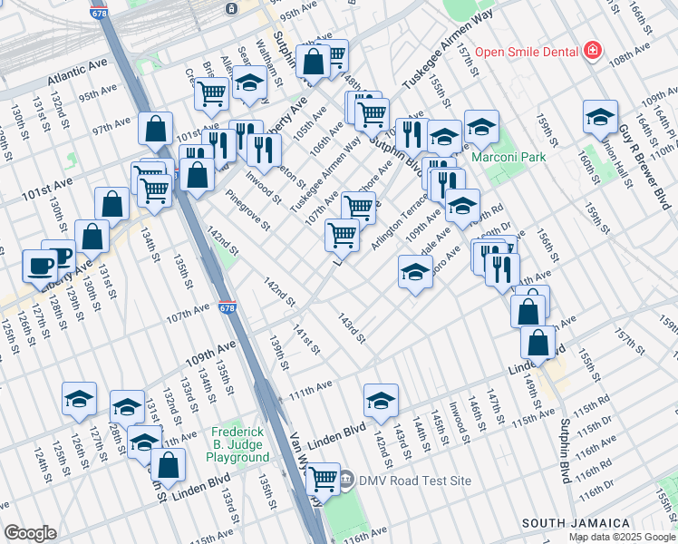 map of restaurants, bars, coffee shops, grocery stores, and more near in Queens