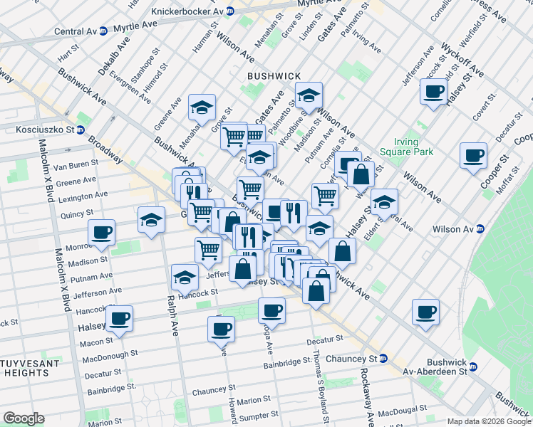 map of restaurants, bars, coffee shops, grocery stores, and more near in Brooklyn