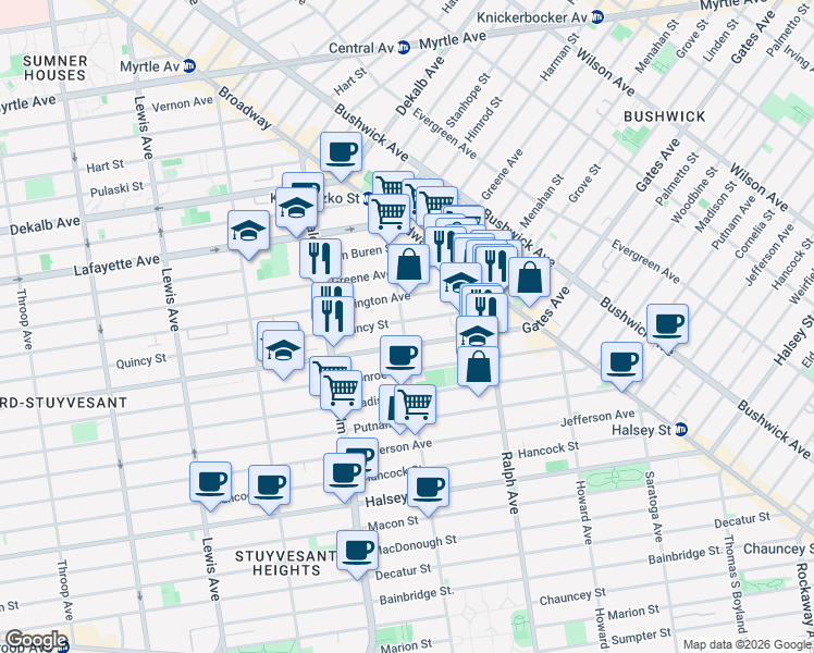 map of restaurants, bars, coffee shops, grocery stores, and more near in Brooklyn