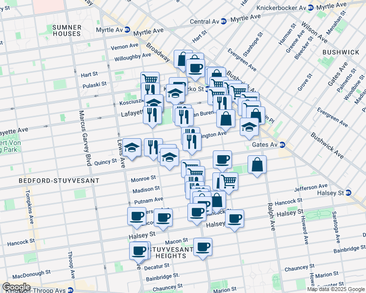 map of restaurants, bars, coffee shops, grocery stores, and more near in Brooklyn
