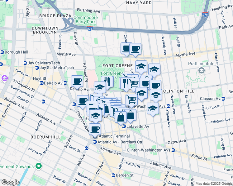 map of restaurants, bars, coffee shops, grocery stores, and more near in Brooklyn